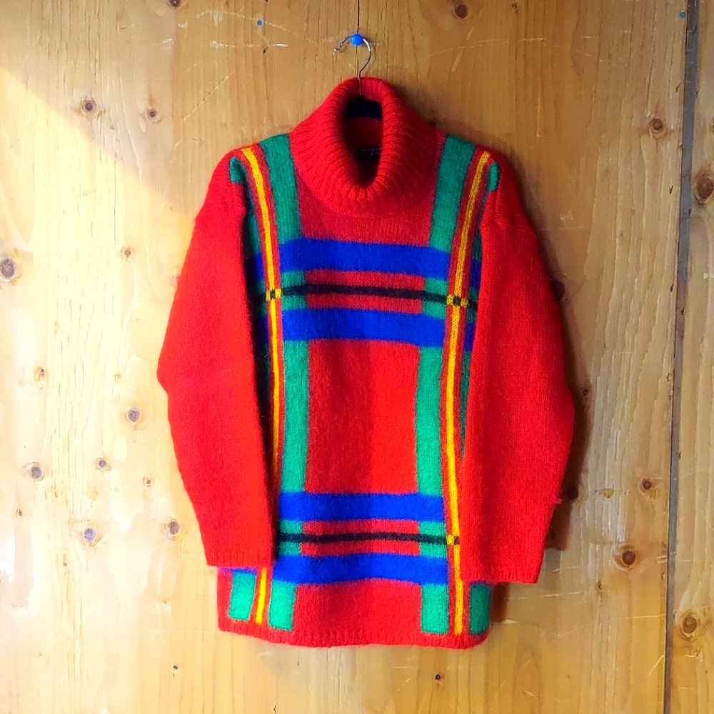 August Silk Knits Vintage Multicolor Mohair Blend Turtleneck Sweater